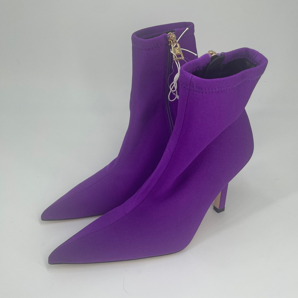 Good American Cinder-Ella Purple Neoprene Sock Boots Pointed Toe Stiletto Size 9